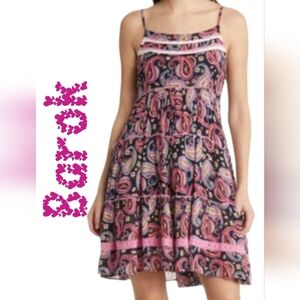 Barok Paris Womens Paisley Tank Mini Dress Sz M Lace Inlay Adjustable Straps